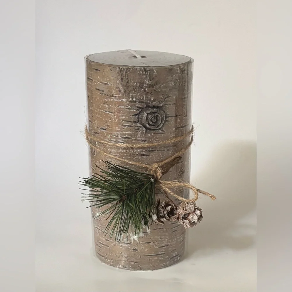 Rustic tree theme pillar candles NWT NEW 2 total 6 in Christmas Xmas festive